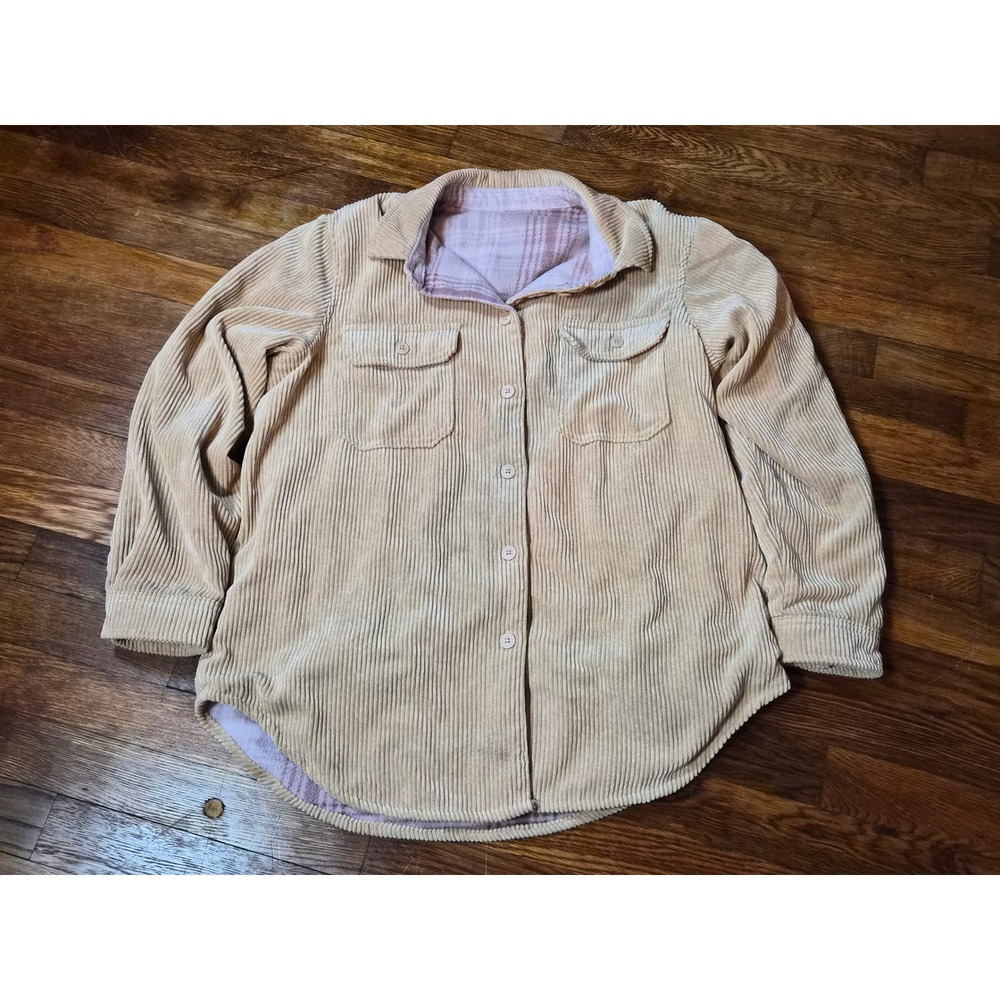 Love Tree Reversible Corduroy Plaid Fleece Jacket Tan Pink Large Cottagecore